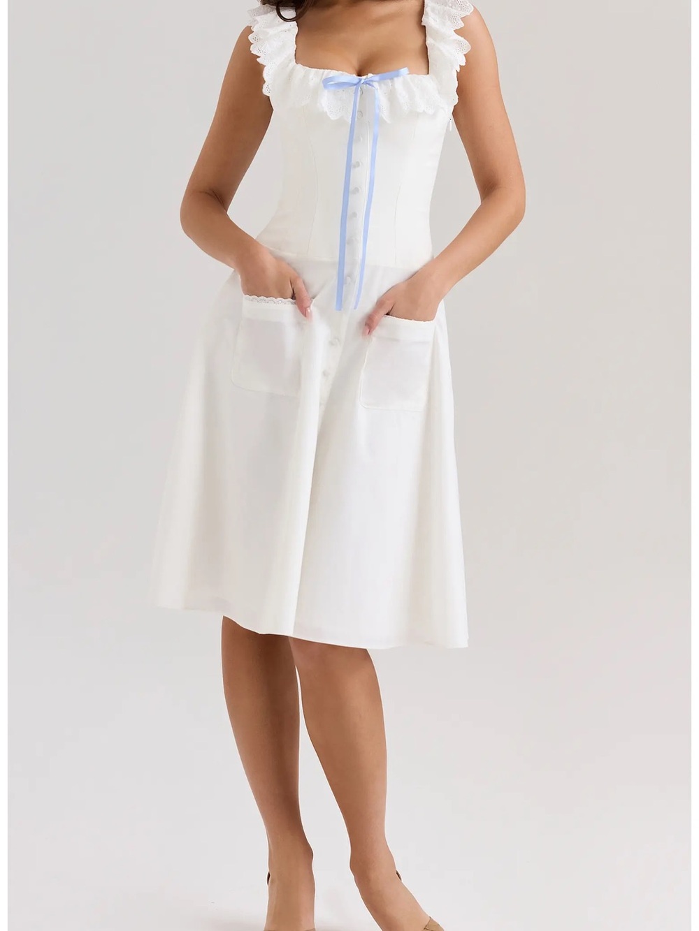 House of CB NEW Mathilde Lace Trim Corset Midi Dress